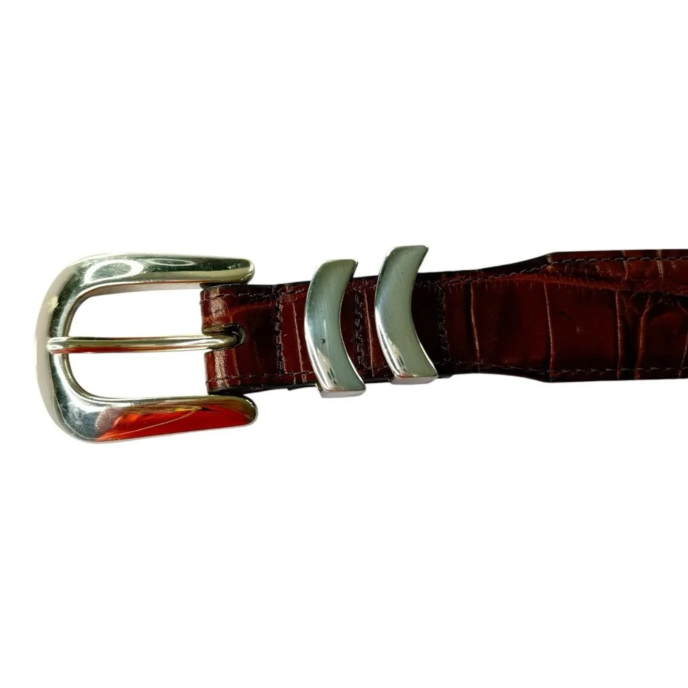 ONYX by Brighton Men's Leather Belt 42 Brown Croc Embossed Italian Calfskin USA